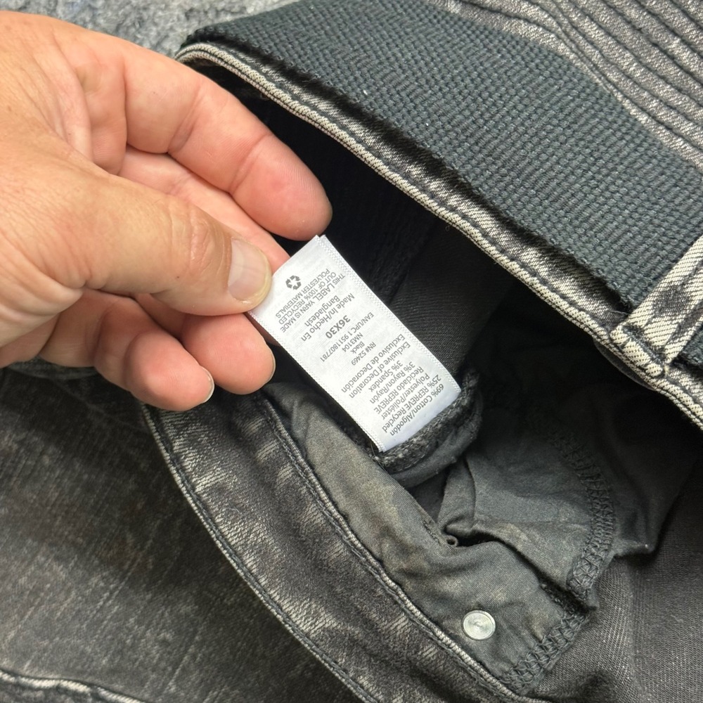 No Boundaries Mens Moto Jeans 36x30 Gray Acid Wash Biker Slim Fit Stretch Belted - Picture 9 of 11